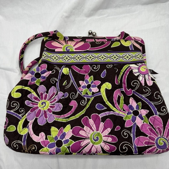 Vera Bradley Alice Loves Me Purple Punch Kiss Lock Purse Bag Quilted Retired - Picture 2 of 14